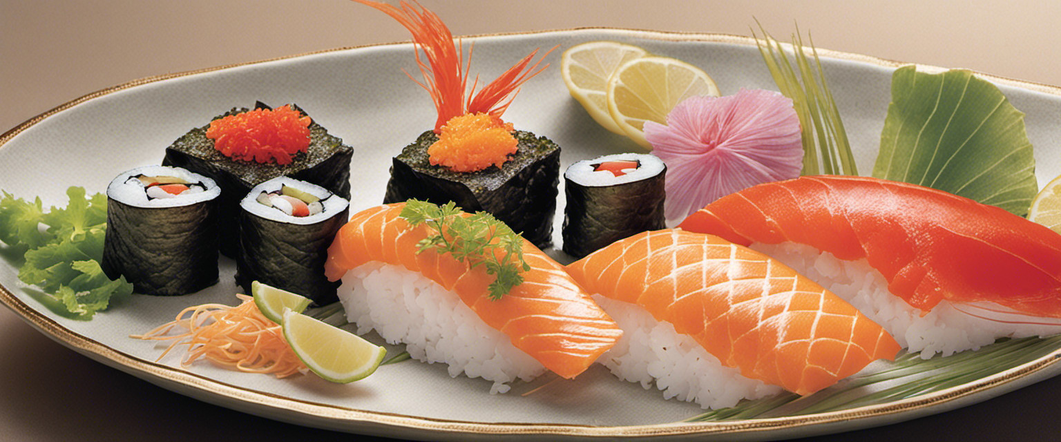 An image capturing the essence of ancient sushi-making: a delicate, hand-rolled morsel of fresh fish nestled atop perfectly seasoned, vinegared rice, harmonizing with vibrant, thinly sliced vegetables and a whisper of seaweed