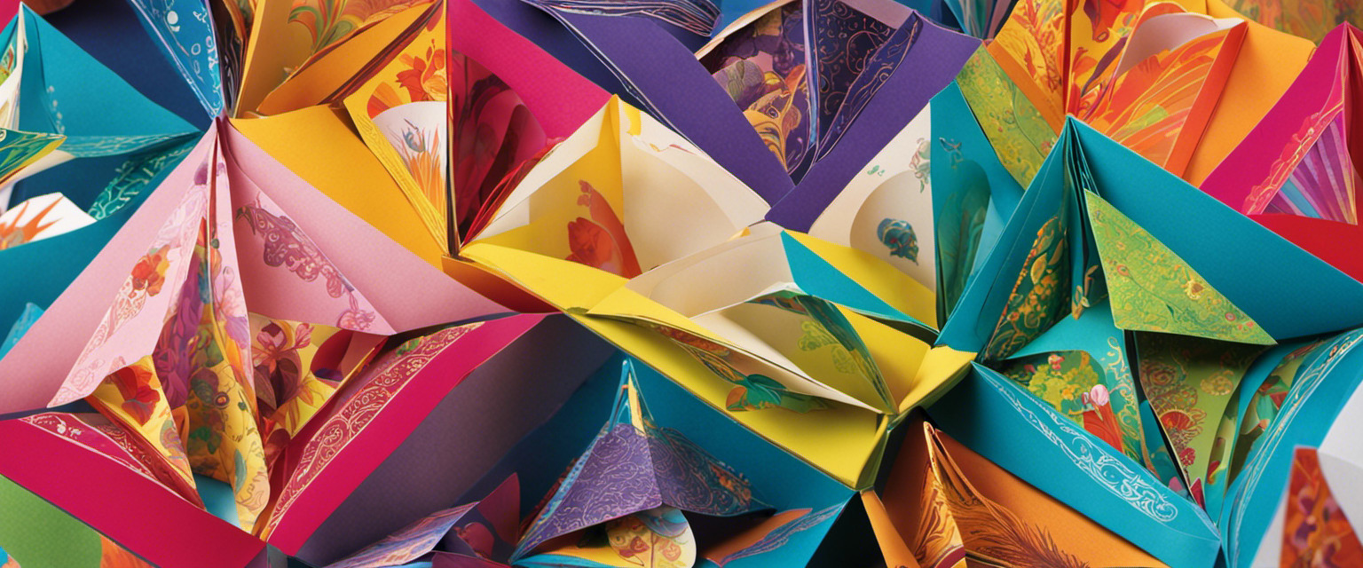 An image showcasing a vibrant, whimsical world of folded paper fortune tellers