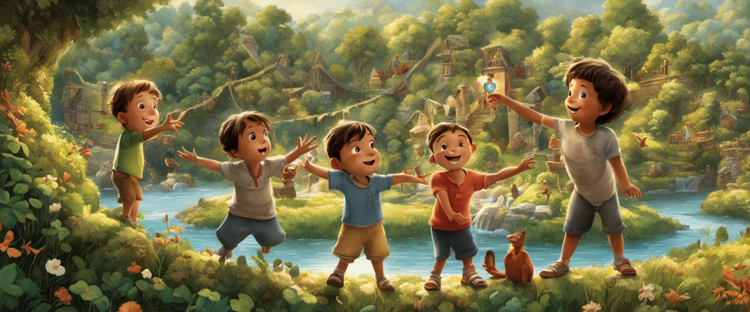 An image featuring a group of children playfully standing in a circle, their animated expressions and pointing fingers capturing the whimsical nature of the 'Eeny, Meeny, Miny, Moe