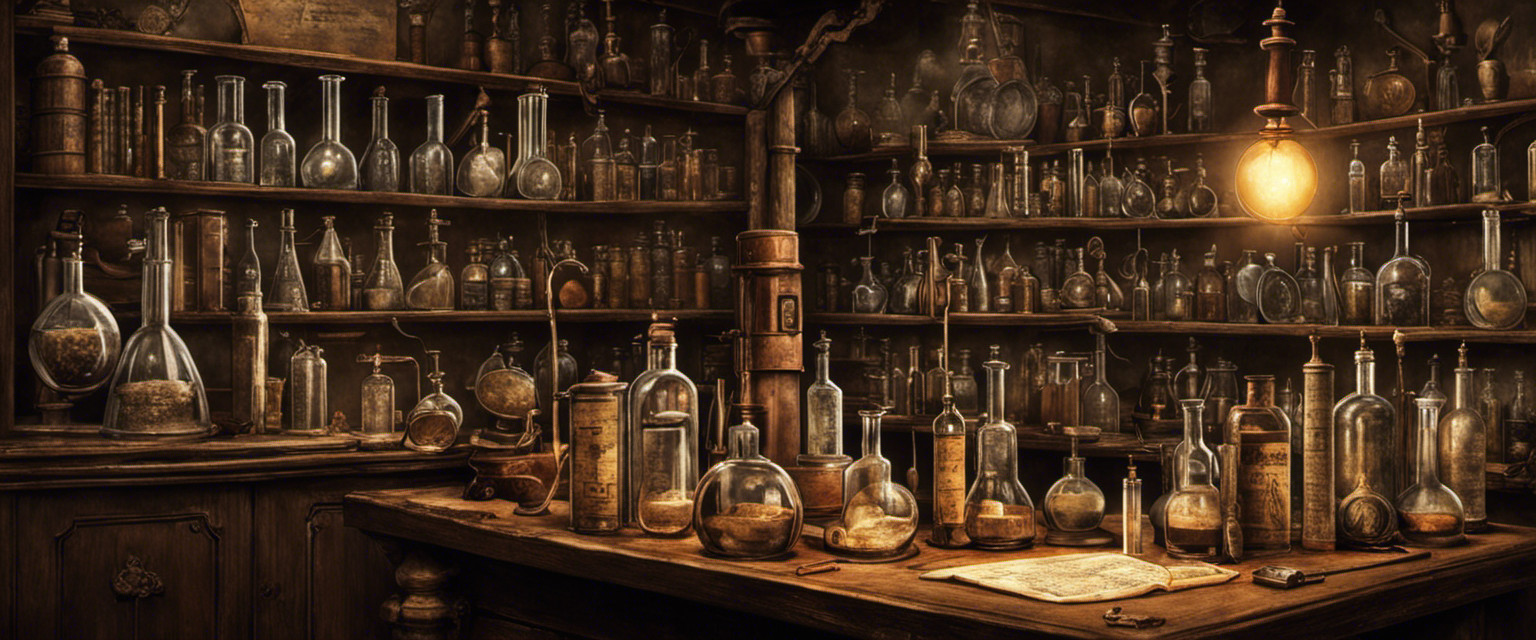 An image that evokes curiosity and fascination by depicting a vintage laboratory with bubbling flasks, arcane alchemical symbols, and a worn-out dictionary with 'zymurgy' highlighted, showcasing the mystique behind its etymology