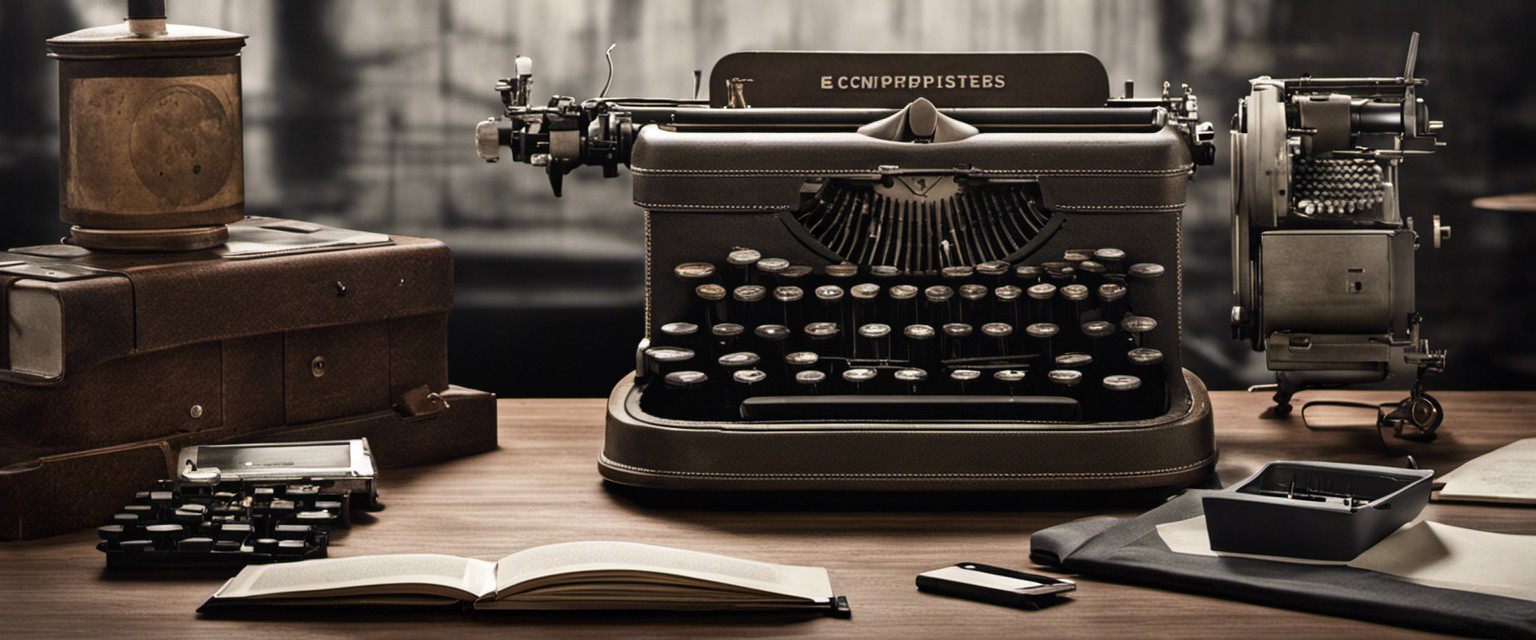 An image depicting a dusty and forgotten typewriter, surrounded by sleek and modern digital devices