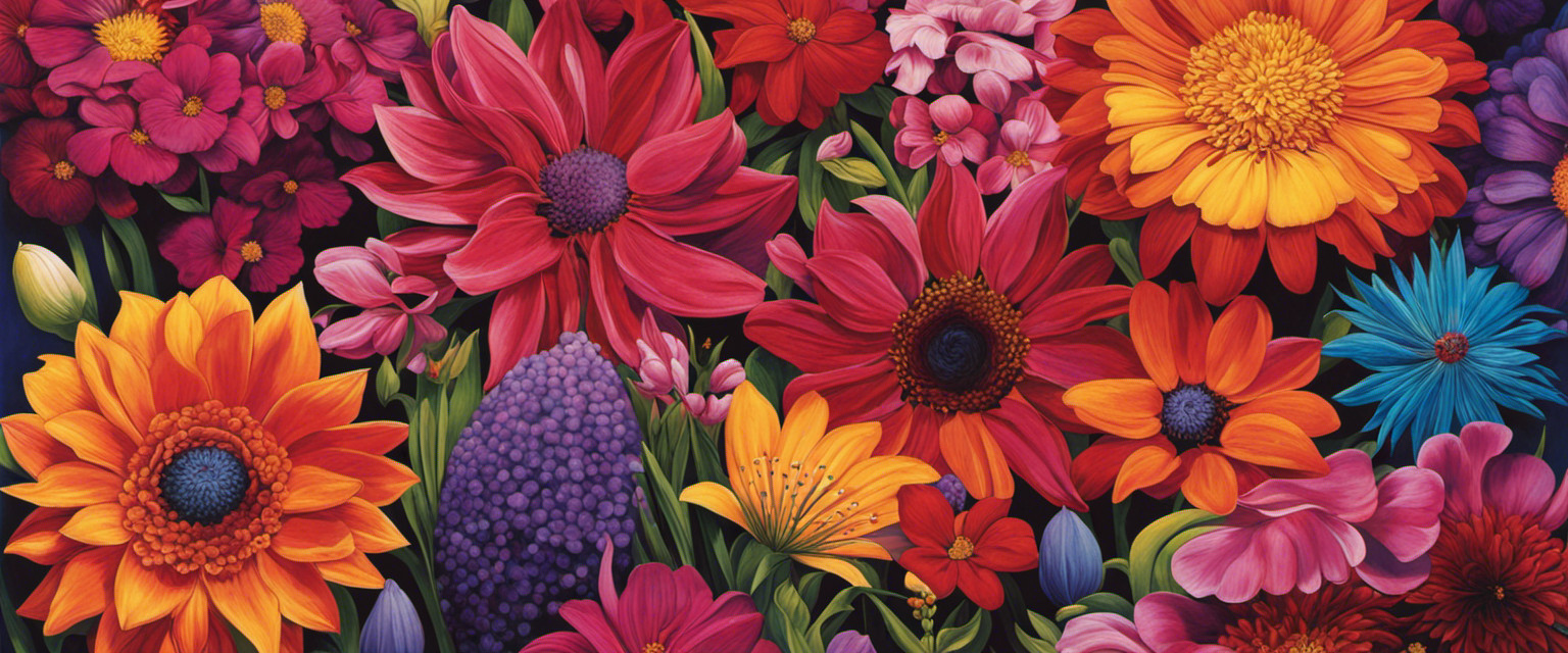 An image showcasing a vibrant bouquet of diverse flowers, each radiating vivid hues