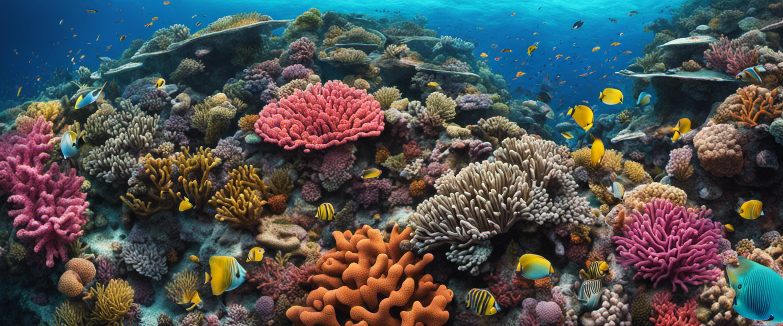 An image showcasing a mesmerizing aerial view of a vibrant coral reef