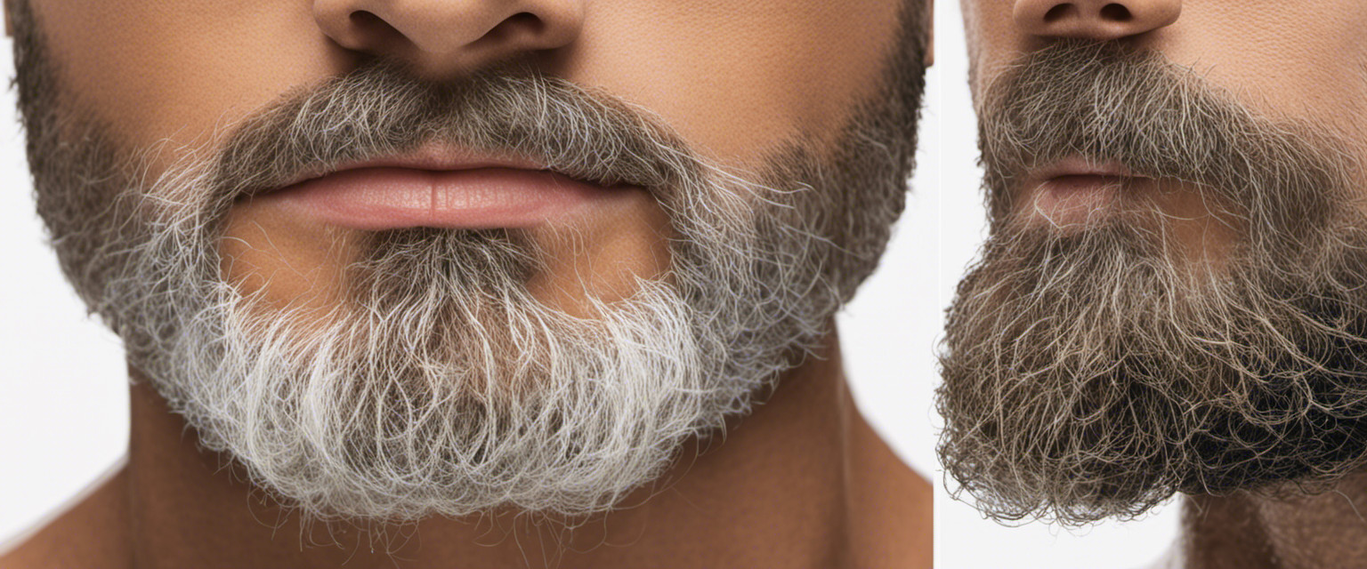 An image showcasing a close-up view of a sprouting beard, with scientific diagrams subtly integrated into the background
