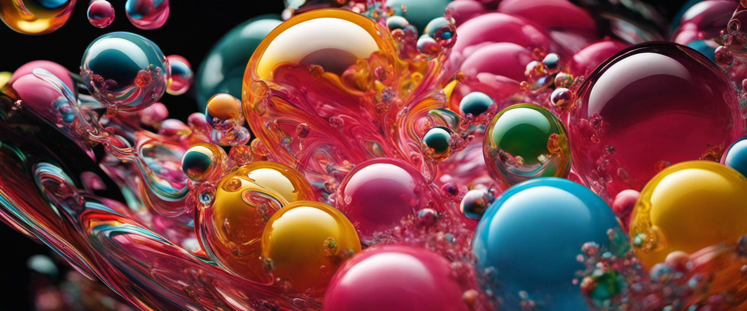 An image showcasing a close-up of a colorful bubble gum bubble suspended in mid-air, revealing intricate swirls and patterns