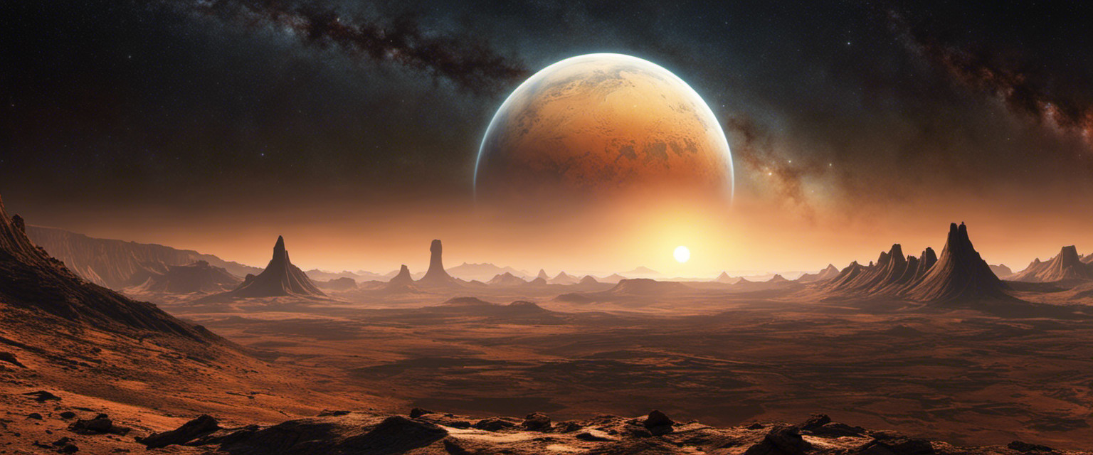 An image capturing a desolate landscape, showcasing the minuscule planet's barren surface