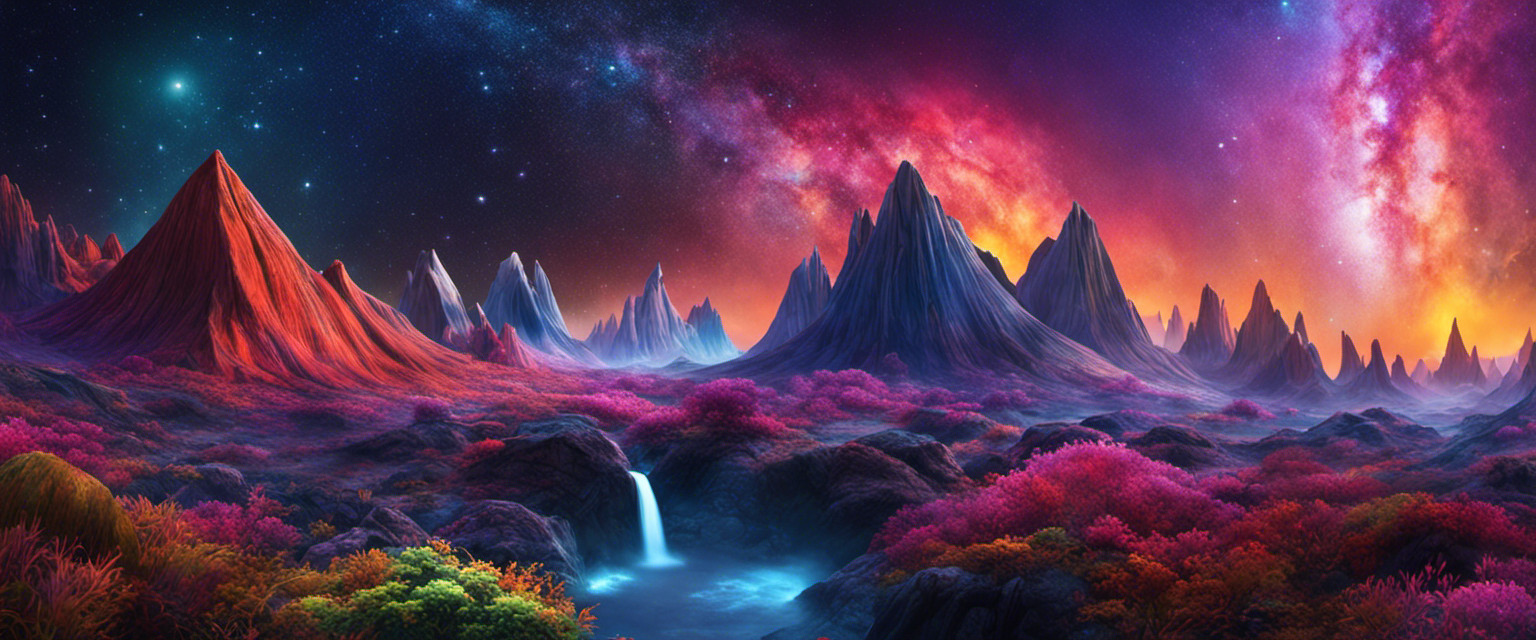 An image showcasing a vibrant, otherworldly landscape on the tiniest planet enveloped in a wispy, ethereal atmosphere