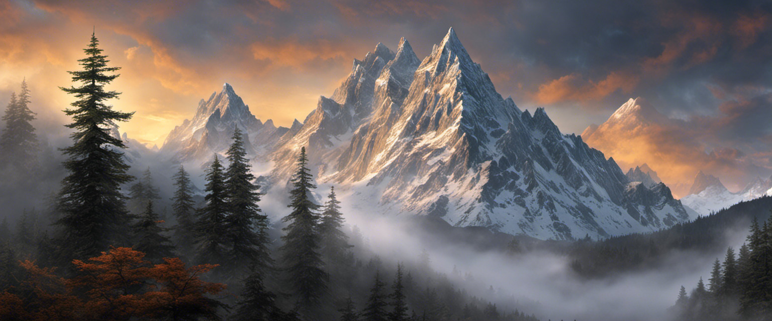 An image portraying Borasisi's tallest mountain, a towering behemoth shrouded in mist and crowned with jagged peaks, as if challenging the heavens themselves