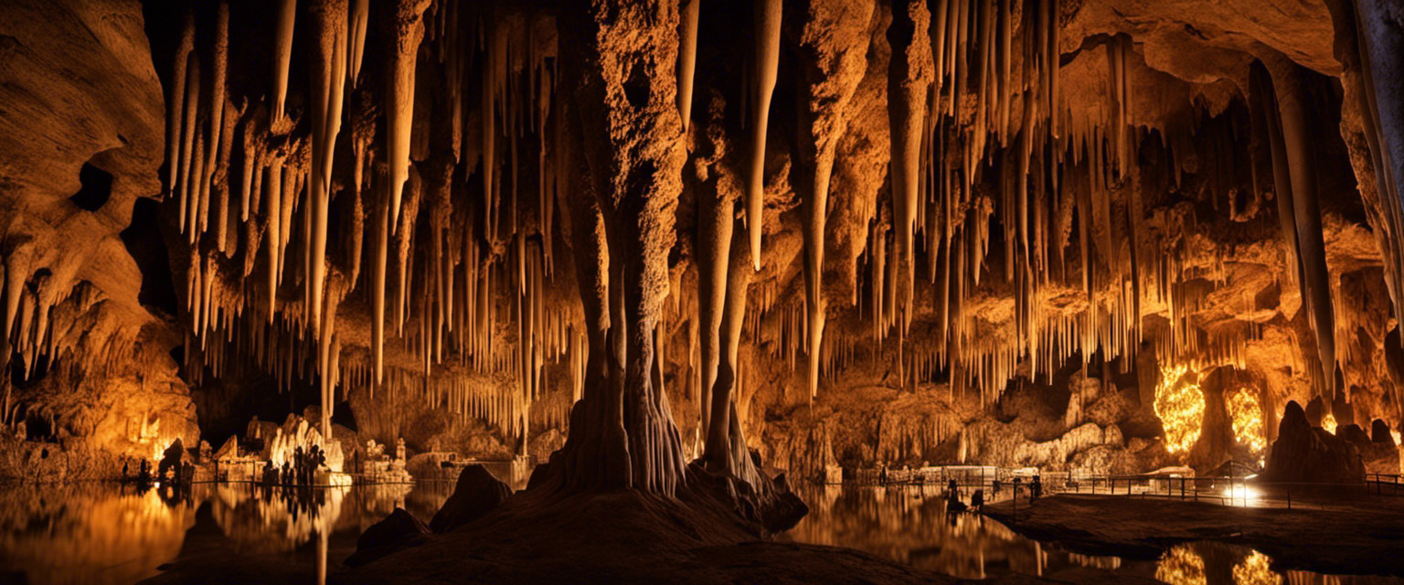 An image showcasing the intricate labyrinth of stalagmites and stalactites in the world's longest cave system