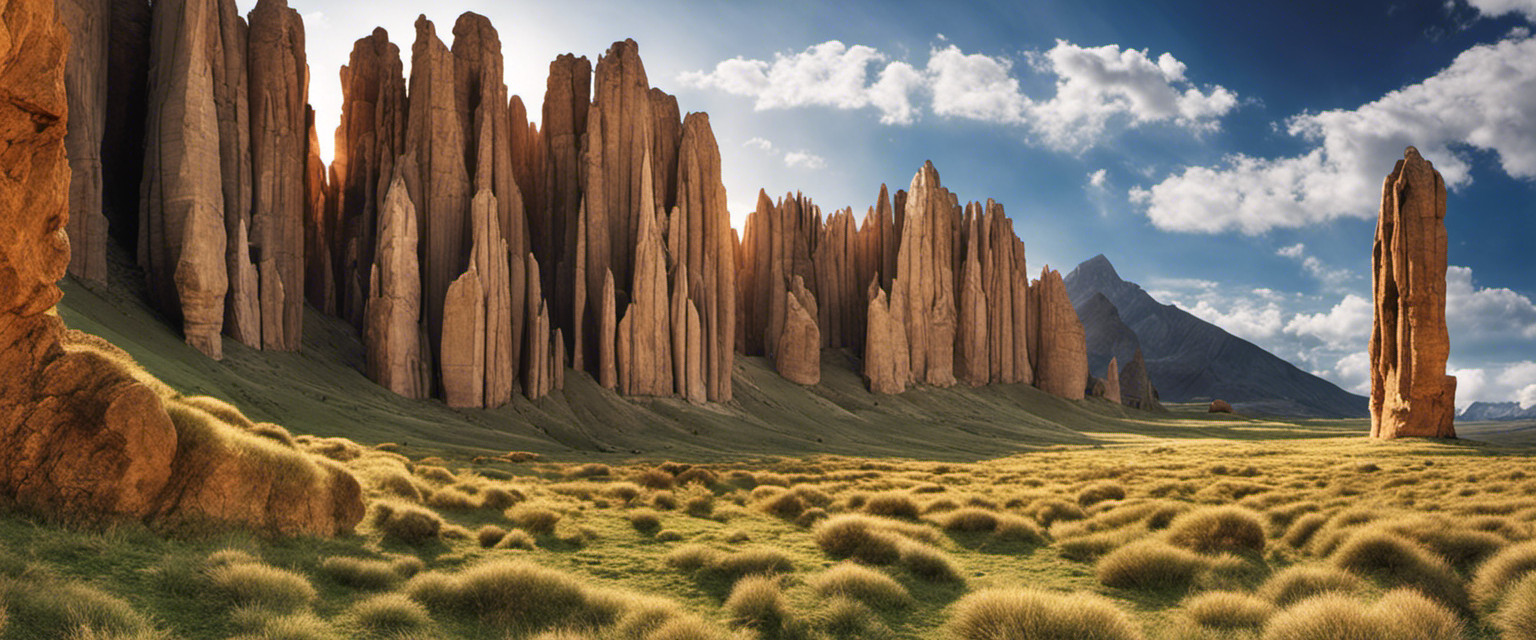 An image showcasing a mesmerizing landscape with towering naturally formed pillars
