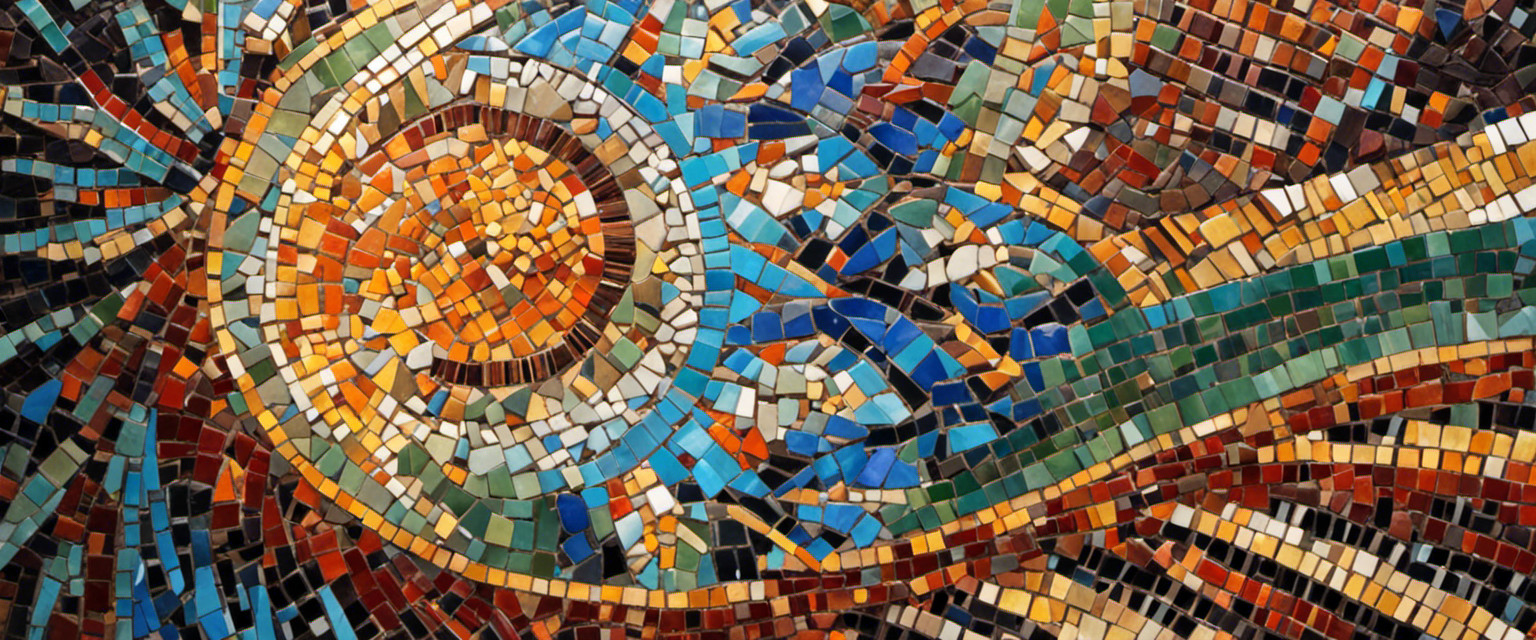 An image showcasing a vibrant mosaic masterpiece, capturing the intricate details and mesmerizing color palette
